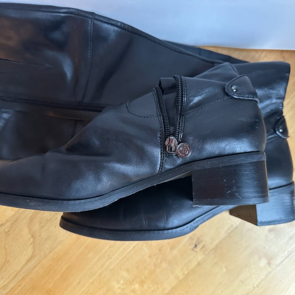 Etienne Aigner Black Leather Tall Riding Boots Wide Calf Size 9.5 - Picture 3 of 5